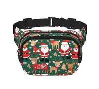 Riñonera cuadrada de doble capa con diseño de Papá Noel y ciervos navideños, con correa ajustable para correr, viajar, senderismo, color negro, talla única, color negro, talla única, Black, Talla
