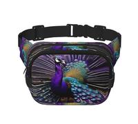 Riñonera cuadrada de doble capa con diseño de pavo real morado, mini bolsa de cinturón ajustable para ejercicio, correr, viajes, senderismo, Negro -, Talla única