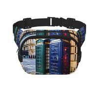 Riñonera cuadrada de doble capa con estampado de cabina telefónica británica, para hombre y mujer, bolsa cruzada para entrenamiento o viaje, Negro -, Talla única