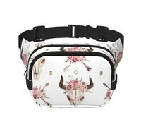 Riñonera cuadrada de doble capa con estampado de calavera de toro tribal sobre blanco, accesorio de entrenamiento para hombres y mujeres