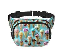 Riñonera cuadrada de doble capa con estampado de conos de helado, unisex, para viajes y entrenamiento, Negro -, Talla única