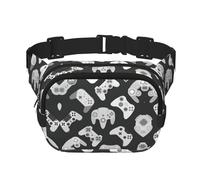 Riñonera cuadrada de doble capa con estampado de control de juego, unisex, para viajes y entrenamiento, Negro -, Talla única