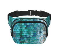 Riñonera cuadrada de doble capa con estampado de escamas de sirena para hombres y mujeres, bolsa cruzada de entrenamiento para viaje, Negro -, Talla única