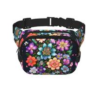 Riñonera cuadrada de doble capa con estampado de flores y diamantes, unisex, para viajes y entrenamiento, Negro -, Talla única