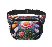 Riñonera cuadrada de doble capa con estampado de flores y diamantes, unisex, para viajes y entrenamiento, Negro -, Talla única