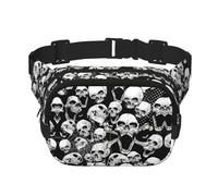 Riñonera cuadrada de doble capa con estampado de fondo de calavera para hombre y mujer, bolsa cruzada de entrenamiento para viaje, Negro -, Talla única