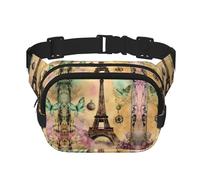 Riñonera cuadrada de doble capa con estampado de la Torre Eiffel de París, bolsa de viaje con Bel ajustable, Negro -, Talla única