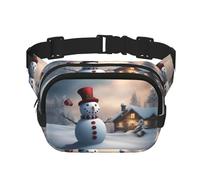 Riñonera cuadrada de doble capa con estampado de muñeco de nieve navideño, unisex, para viajes y entrenamiento, Negro -, Talla única