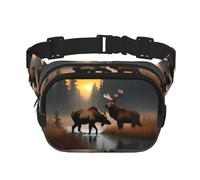 Riñonera cuadrada de doble capa con estampado de oso de ciervo y alce, unisex, para viajes y entrenamiento, Negro -, Talla única