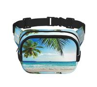 Riñonera cuadrada de doble capa con estampado de palmera tropical hawaiana para hombres y mujeres, bolsa de cintura cruzada para entrenamiento o viaje, Negro -, Talla única