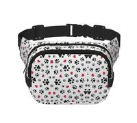 Riñonera cuadrada de doble capa con estampado de pata de gato y corazón de cachorro, riñonera de viaje para hombres y mujeres, Negro -, Talla única