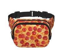 Riñonera cuadrada de doble capa con estampado de pizza y pepperoni 3D para hombres y mujeres, bolsa cruzada de entrenamiento para viaje, Negro -, Talla única