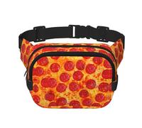 Riñonera cuadrada de doble capa con estampado de pizza y pepperoni 3D, unisex, para viajes y entrenamiento, Negro -, Talla única