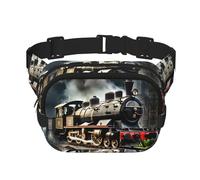 Riñonera cuadrada de doble capa con estampado de tren de locomotora de vapor, unisex, para viajes y entrenamiento, Negro -, Talla única
