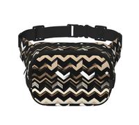 Riñonera cuadrada de doble capa con estampado en zigzag, color negro y blanco y tostado, bolsa de viaje con correa ajustable, Negro -, Talla única
