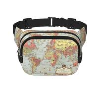 Riñonera cuadrada de doble capa con mapa del mundo, bolsa de hombro, para correr, viajes, senderismo, color negro, talla única