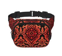 Riñonera cuadrada de doble capa con patrón simétrico de batik con correa ajustable para actividades al aire libre, color negro, talla única, Black, Talla única