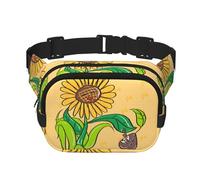 Riñonera cuadrada de doble capa con semillas de girasol y girasoles con correa ajustable para actividades al aire libre, color negro, talla única, Black, Talla única