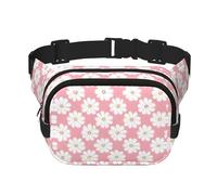 Riñonera cuadrada de doble capa con textura de crisantemo blanco con correa ajustable para actividades al aire libre, negro, talla única, Black, Talla única