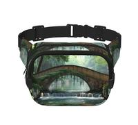 Riñonera cuadrada de doble capa con un pequeño puente en el río, con correa ajustable para el hombro, riñonera de viaje, perfecta para deportes al aire libre, Negro -, Talla única