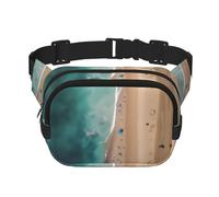 Riñonera cuadrada de doble capa con vista aérea de la playa, unisex, para correr, viajar, senderismo, fitness, color negro, talla única, Negro, One Size