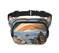 Riñonera cuadrada de doble capa con vista al planeta con correa ajustable para el hombro, riñonera de viaje, perfecta para deportes al aire libre, Negro -, Talla única