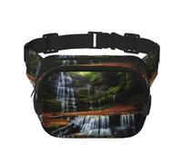 Riñonera cuadrada de doble capa con vista de cascada para actividades al aire libre como deportes, viajes, senderismo, ciclismo, Black, Talla única