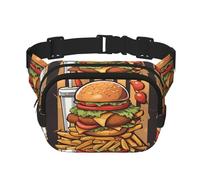 Riñonera cuadrada de doble capa de dibujos animados de hamburguesas de gran tamaño, unisex, para correr, viajar, senderismo, fitness, color negro, talla única, Negro, One Size