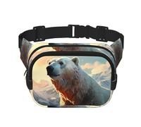 Riñonera cuadrada de doble capa para mujeres y hombres, estampado de oso polar en invierno, riñonera cruzada ligera, para correr y senderismo