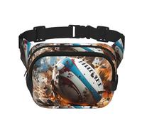 Riñonera cuadrada de doble capa para mujeres y hombres, estampado de rugby on Fire, riñonera cruzada ligera, para correr y senderismo