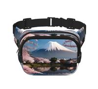 Riñonera cuadrada de doble capa para mujeres y hombres, riñonera cruzada ligera con estampado de Monte Fuji a principios de primavera, para correr y senderismo