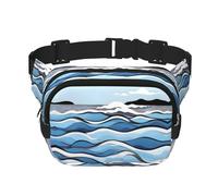 Riñonera cuadrada de doble capa para mujeres y hombres, riñonera cruzada ligera con estampado de olas lapping at the rocas, para correr y senderismo