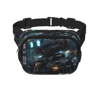 Riñonera cuadrada de doble capa para mujeres y hombres, riñonera cruzada ligera con estampado de robot futuro, para correr y senderismo