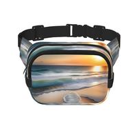 Riñonera cuadrada de doble capa Sunset Over the Waves - Riñonera unisex en cualquier lugar para correr, viajar, senderismo, fitness, negro, talla única, negro/blanco, One Size, blanco y negro, talla