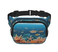 Riñonera cuadrada de doble capa The World of Underwater Animals con correa ajustable para el hombro, riñonera de viaje, perfecta para deportes al aire libre, Negro -, Talla única