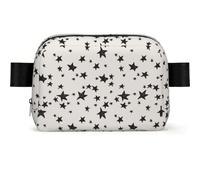 Riñonera Cuadrada de Tela con Estampado de Estrellas, Color Crema y Negro, Ideal para Viajes, con Estampado de Estrellas, Estilo Casual.