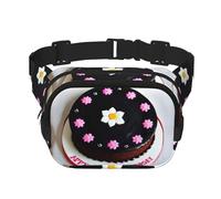 Riñonera cuadrada doble capa con diseño de pastel de chocolate negro - Riñonera unisex en cualquier lugar para correr, viajar, senderismo, fitness, negro, talla única, negro/blanco, One Size, blanco y