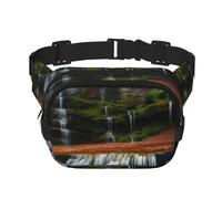 Riñonera cuadrada - Impresión única de vista de cascada, gran capacidad, ajustable, para viajes y deportes al aire libre