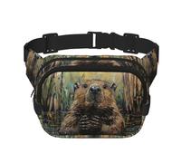 Riñonera cuadrada versátil de doble capa con estampado de castor, moderna para hombres y mujeres, bolsa de uso diario, Negro -, Talla única