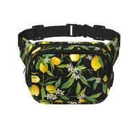 Riñonera cuadrada versátil de doble capa con estampado de limón y flores, moderna para hombres y mujeres, bolsa de uso diario, Negro -, Talla única