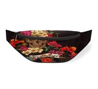 Riñonera Day of The Dead para hombres, mujeres, niños y niñas, diseño de calavera floral, bolsa deportiva, senderismo, correr, riñonera, color, M, Organizador de bolsas