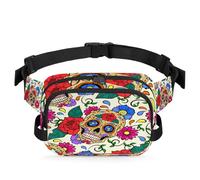Riñonera Day of The Dead para mujeres, hombres, niñas y niños, diseño de calavera de azúcar, para correr, deportes, senderismo, bolsa de cinturón, color, XL, Organizador de bolsas