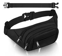 Riñonera de 4 bolsillos para mujer con cinturón alargado de 35 cm, riñonera para hombre, gran capacidad, impermeable, para iPad Mini y iPhone 12 Pro Max, Riñonera negra, large, Large BUM BAG