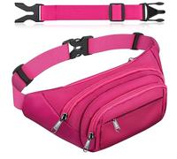 Riñonera de 4 bolsillos para mujer con cinturón alargado de 35 cm, riñonera para hombre, gran capacidad, impermeable, para iPad Mini y iPhone 12 Pro Max, Riñonera rosa, large, Riñonera con 4 bolsillos