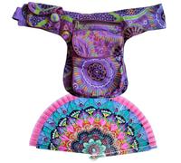 Riñonera de Algodón con 3 Bolsillos con Cremallera + 1 Bolsillo Lateral de Botón - Hebilla Ajustable hasta 106 cm de Cintura - Hecha en Nepal. Incluye Abanico con Diseño Mandala (Morado)