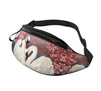Riñonera de cisnes blancos con árbol floral rosa para correr, senderismo, viajes, entrenamiento, pasear al perro, deportes, pesca, riñonera, Black, Talla única