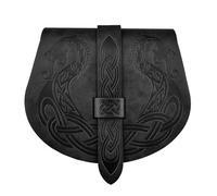 Riñonera de Cuero con Diseño de Dragón Y Nudo Celta Vikingo para Hombre Y Mujer - Riñonera Colgante Medieval Renacentista - Riñonera Portátil Vintage Hecha A Mano con Relieve Nórdico(Black)