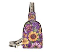 Riñonera de cuero con pintura al óleo con girasoles amarillos retro multiusos para mujer, riñonera cruzada para viajes, Pintura al óleo con girasoles retro amarillos, 1 size
