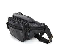 Riñonera de cuero genuino para hombre mujer con cinturón ajustable bolso bandolera casual moderno vintage elegante de un hombro con 6 bolsillos, Negro , talla única, Riñonera de plata