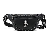 Riñonera de cuero negro para mujer, diseño de calavera, riñonera para mujer, riñonera de moda para pasear al perro, festival, senderismo, viajes, vacaciones, Calavera-1, Talla única, moda
